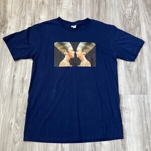 Vintage MJ Soffe Egyptian Art Graphic Tee Navy Blue Made in USA L